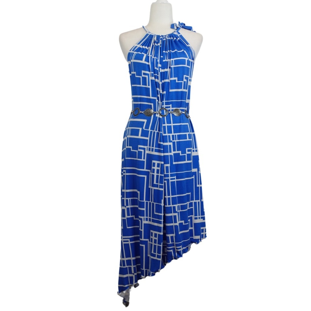 Electric Blue Print Asymmetrical Dress